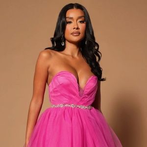 Hot Pink Strapless Tulle Baby Doll Dress